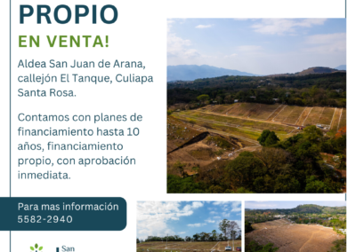 Terrenos en Venta Aldea San Juan de Arana, callejón El Tanque, Culiapa Santa Rosa.